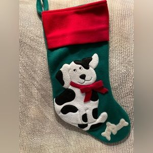 Cute Christmas Stocking for your Dog. Feels like felt, green with red top & dog.